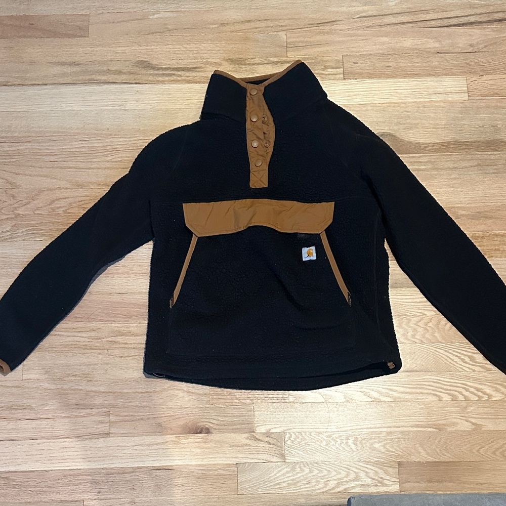 Carhartt Women's Black Zip-Up Sweater with Brown Accents